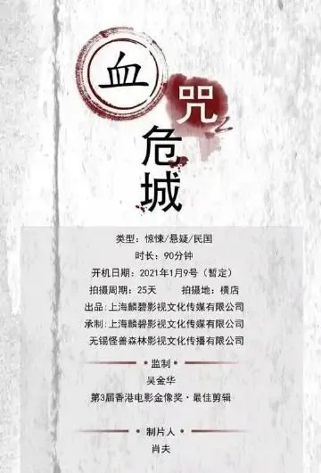 Blood Curse Dangerous City Movie Poster, 2021 血咒危城 Chinese movie